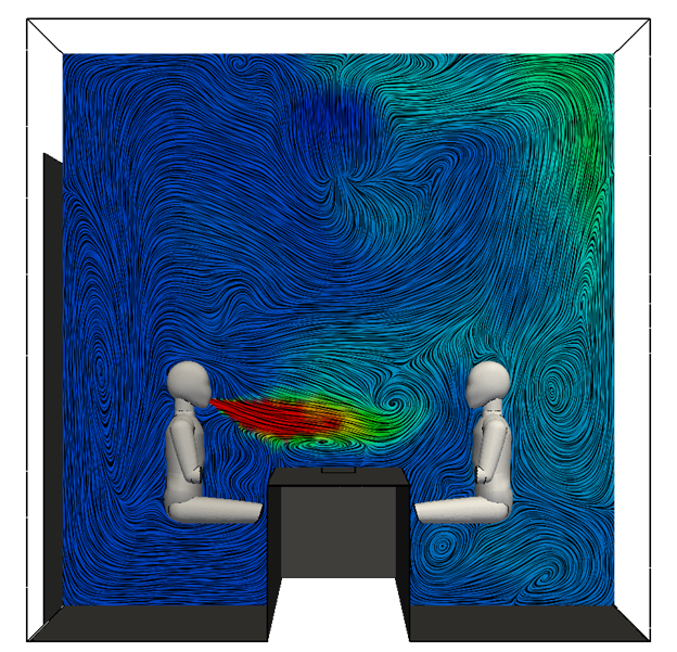 Simulation of airborne pathogens from infected patient while speaking