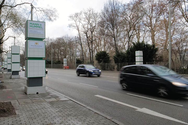 A row of Mann+Hummel’s stationary Filter Cube systems battling particulate pollution at a busy junction in Stuttgart. Photo ©Mann+Hummel