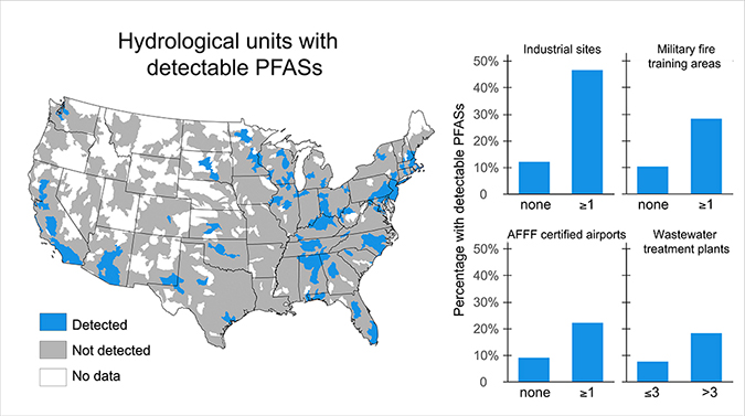 U.S. EPA map showing areas where PFASs have been detected.