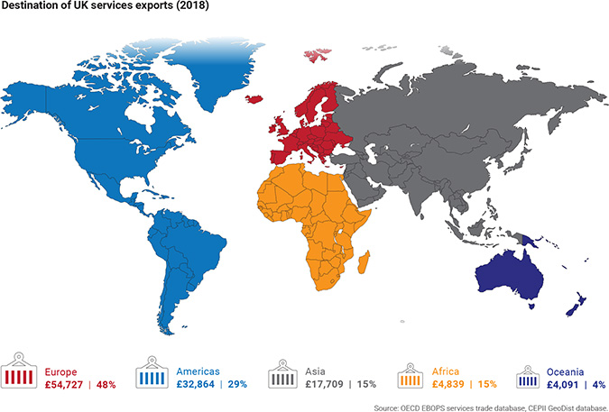 Map showing U.K. services export 2018