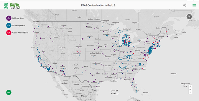 Map showing PFAS contamination in the USA