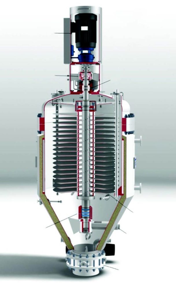 Figure 3. Pressure plate filter with spinning plates for cake discharge