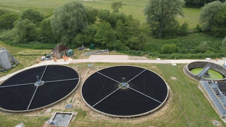 Aerial view of Storrington wastewater treatment plant with prepared flat base for Flocell XFM units (Image source: WCS Environmental Engineering 