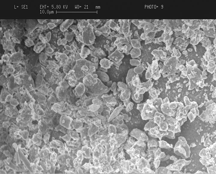 Figure 2: Scanning electron microscope image of dust particles recovered from loaded air filter.