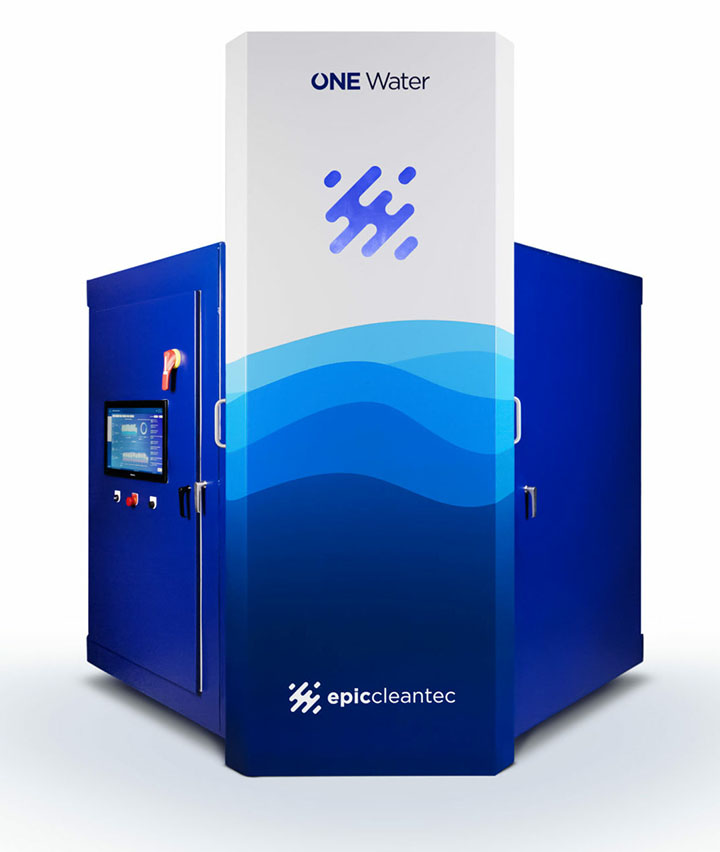 Epic’s OneWater™ system can safely recycle up to 95% of a building’s wastewater – either blackwater or greywater – and produces three sustainable outputs: Recycled water that can be reused directly onsite for non-potable applications like cooling towers, toilet and urinal flushing, irrigation, or clothes washing; Recovered energy from wastewater heat can be captured and 
used to preheat domestic hot water supply; Repurposed natural soil amendments that can be used in landscaping projects, gardens, or even local parks. Photo courtesy of Epic Cleantec