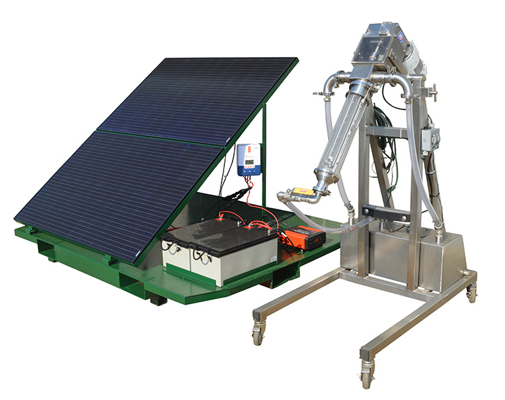 Spencer GS-72-F strainer unit, running on solar-generated battery power.