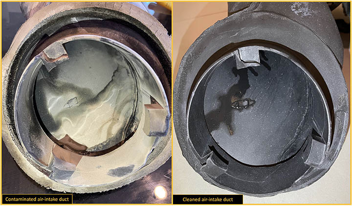 Figure 4: Comparison between contaminated air ducts due to failed cabin air filters.