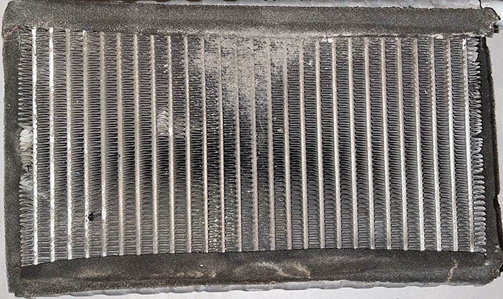 Figure 6: Contaminated evaporator core used in a typical light-duty passenger vehicle.