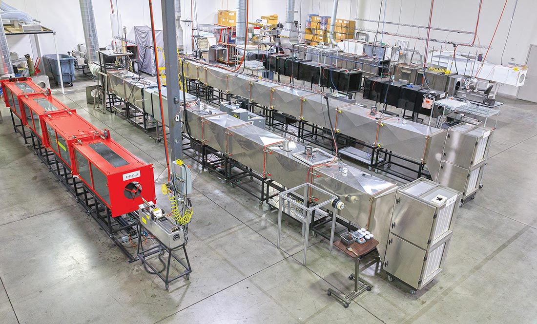 AAF Clean AIR Center testing facility includes rows of filtration equipment that simulate various controlled environments to test filter effectiveness. Photo courtesy of AAF Flanders