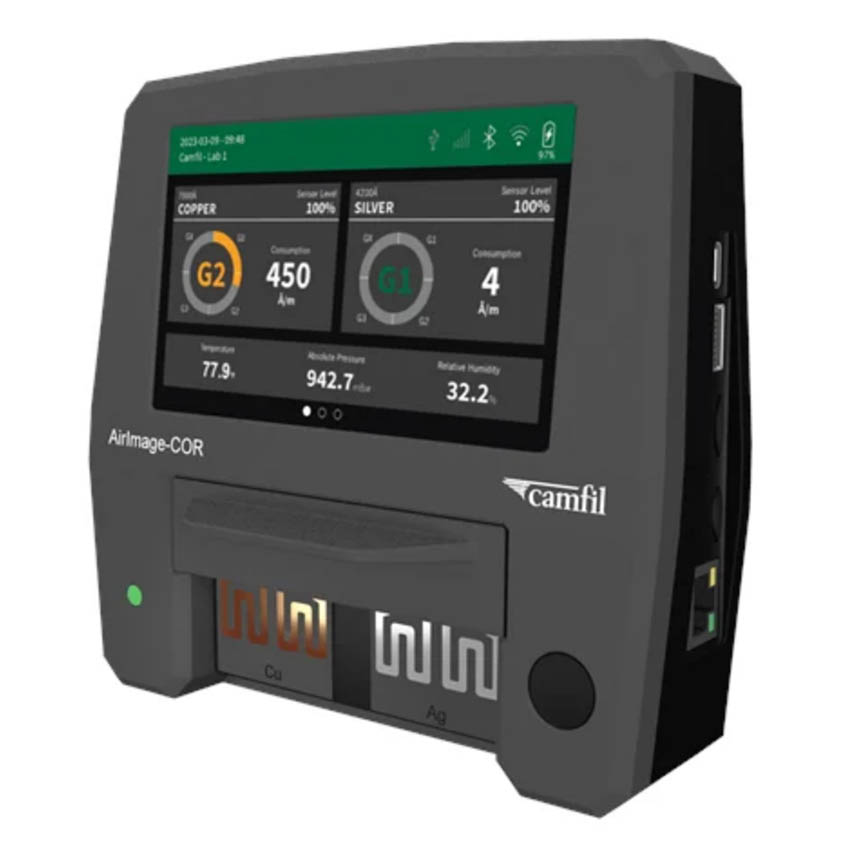 AirImage-COR air quality monitor measures the corrosivity levels of any environment in accordance with the International Society of Automation (ISA) standard to identify threats to sensitive electronics and valuable assets in real-time. Photo courtesy of Camfil