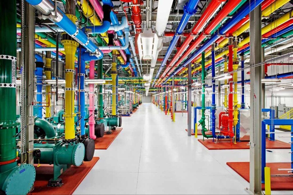 Cooling equipment in a Google data center. Google announced in November it will invest $40 billion in new data centers in Texas. Photo courtesy of Google
