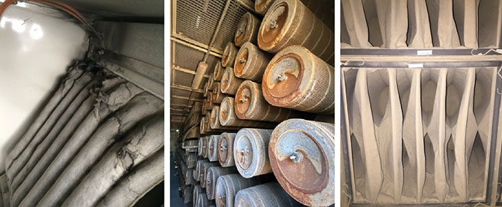 Figure 2: Typical filtration challenges in air handling unit [left], gas turbine [center], sewage plant [right].